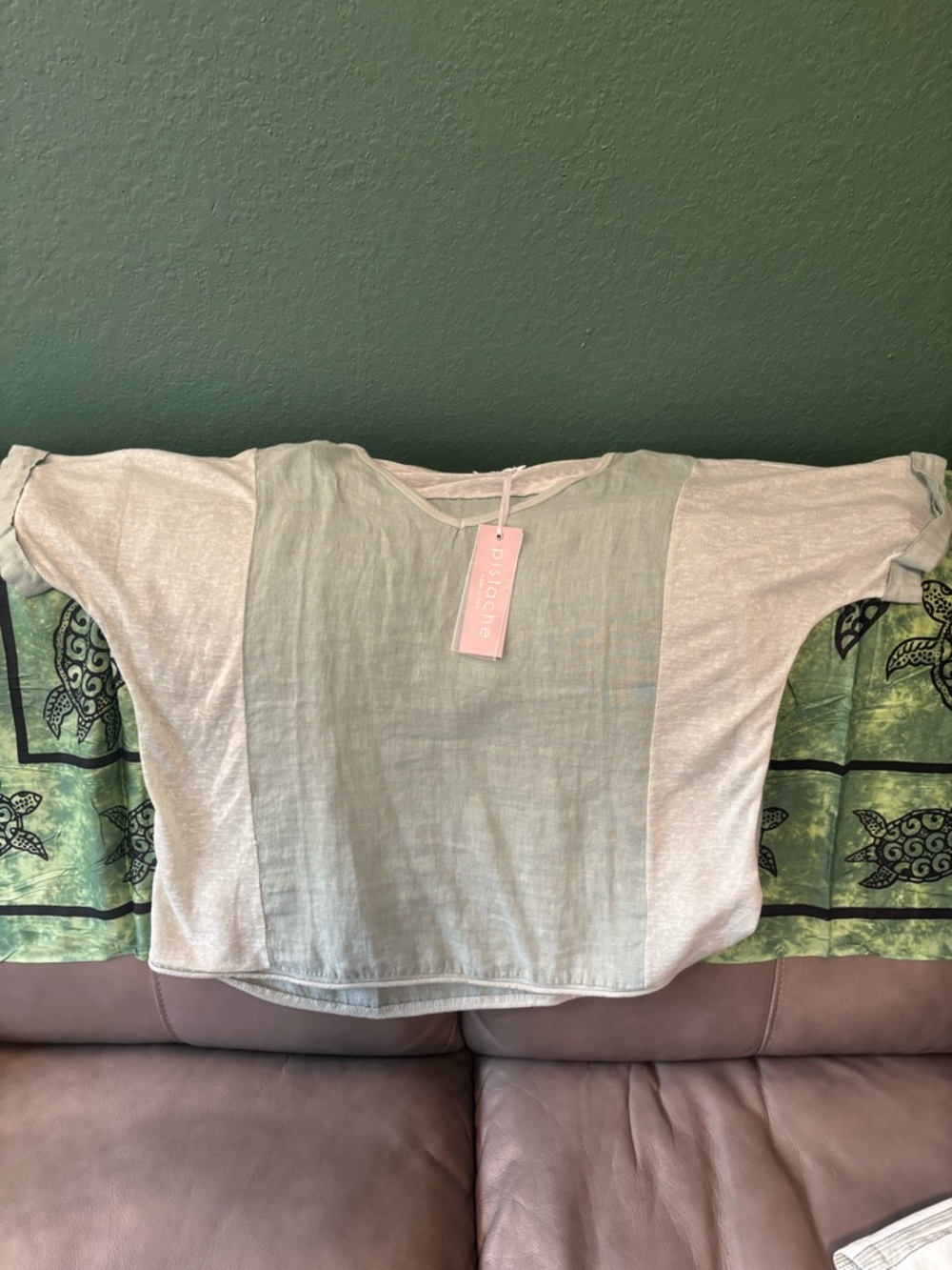 Light Sage Linen-Blend Dolman Sleeve Top